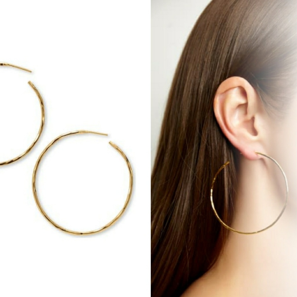 Argento Vivo Large Gold tone Hammered Hoop Earings